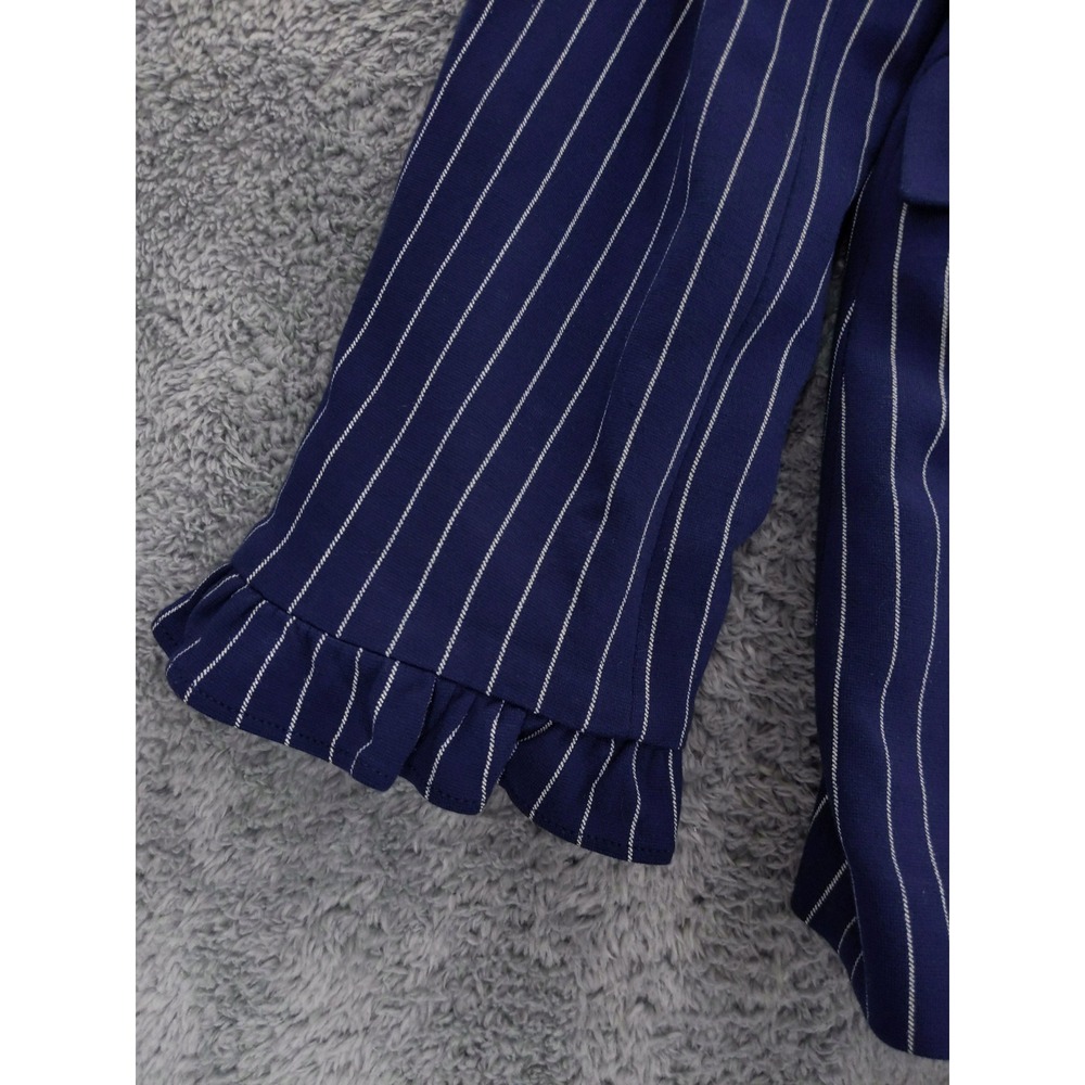 Chicos‎ Women's Blazer US Size 2 12/14 Navy Blue Striped Long Sleeve Ruffle Cuff - Picture 4 of 9